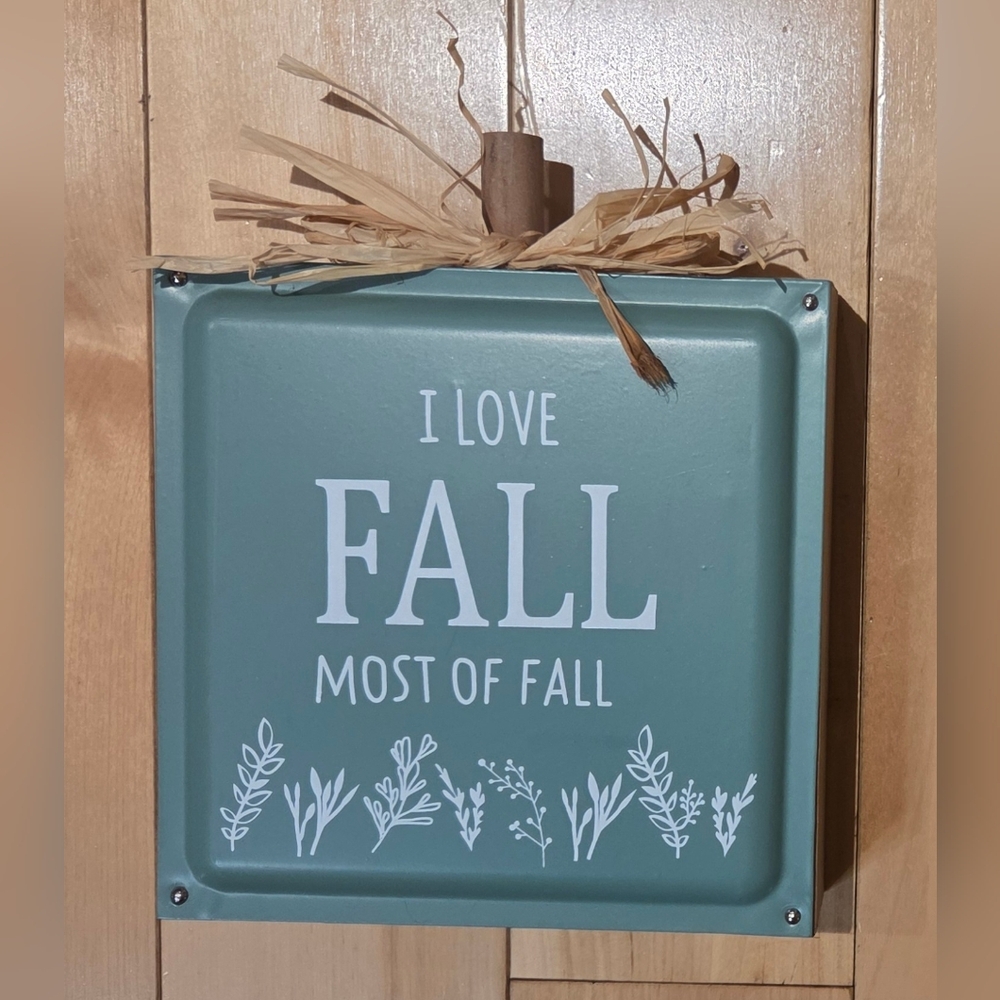NEW 'I Love Fall Most of All' Green Tabletop Metal & Wood Sign (6.25" x 6.25")